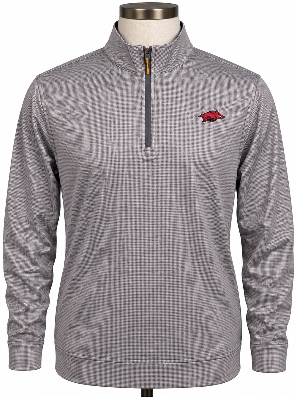 Peter Millar Gray Micro-Check 1/4-Zip Shirt Jacket with Red Logo